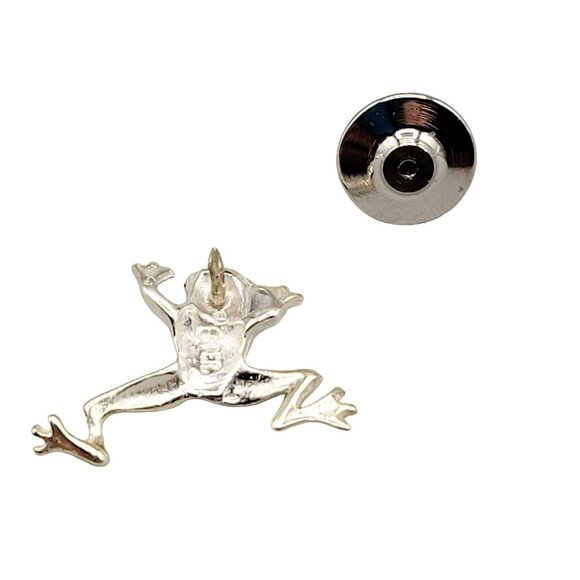 Sterling Jumping Frog Tie Tack Hat Pin Brooch Figural 925 Sterling Silver - Picture 5 of 6